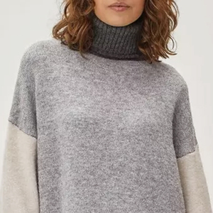 Maglione Casual a collo alto da <span class=keywords><strong>donna</strong></span> Plus-Size con Design senza schienale e motivo Patchwork Intercolor per l'inverno - Product Image 4