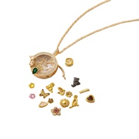 Collana con Ciondolo a Medaglione in Vetro Vuoto Personalizzabile con Zirconi Colorati Stile Vintage LIVE4U, Placcata in Oro 18k per Donne