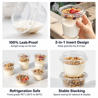 Gobelet jetable en PET de 98 mm pour yaourt et parfait, avec plateau d'insertion et couvercle en dôme, transparent, en forme de U, pour granola en vrac