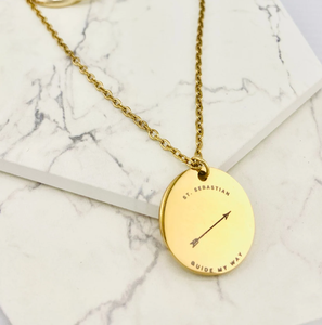 Collier personnalisable en acier inoxydable Jietao avec gravure Saint Sébastien, bijou doré tendance, étanche et hypoallergénique - Product Image 1