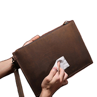 Pochette de protection vintage rétro en cuir de vache véritable avec fermeture éclair et dragonne, durable, pour iPad et tablettes
