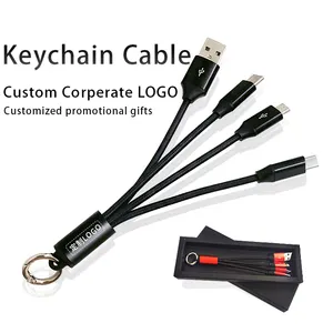 Chaveiro de cabo de carregamento 4 em 1 para dispositivos promocionais USB portátil chaveiro-cabo de carregamento para celular