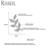 RAKOL EP2494 anting-anting kancing emas 18k hipoalergenik, Anting daun zirkonia kubik 3a modis perhiasan untuk wanita