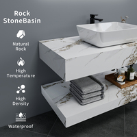Meubles modernes à double paroi pour salle de bain Armoires supérieures et inférieures en dalle de roche avec table en marbre ardoise et lavabo en céramique