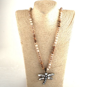 Gioielli Tribali, <span class=keywords><strong>Collana</strong></span> con Gemme Annodate da 8mm in <span class=keywords><strong>Amazzonite</strong></span>, <span class=keywords><strong>Collana</strong></span> con Cristalli e Perle a Forma di Libellula - Product Image 6