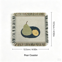 Sous-verre carré décoratif en jacquard motif poire et citron, tissé, avec franges et pompons, pour vente en gros