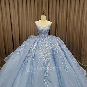 Vestidos de Quinceañera Azul Claro Brillante con Apliques, Cintura Natural, Fiesta, Flores 3D, Cuentas, Encaje, Cumpleaños, LSMC79 - Product Image 3