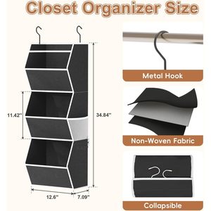 Hanging Closet Organizer 3 Shelf Foldable Fabric Storage With Mesh Pocket For Clothes Bedroom Use - Product Image 3