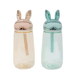 Wholesale 450mL Rabbit Head Plastic Cartoon Kids Water Bottle Bpa Free With Logo Custom Logo Printed