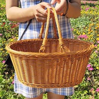 Panier de rangement moderne et minimaliste en PP tissé, à porter à la main, pour les collations, les pique-niques, les fruits