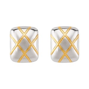 Nuovo Design alla moda oro placcato in argento placcato doppio colore <span class=keywords><strong>rettangolari</strong></span> <span class=keywords><strong>orecchini</strong></span> a bottone Punk dichiarazione gioielli da donna - Product Image 4