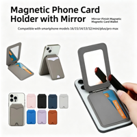 Portefeuille magnétique personnalisé avec logo pour cartes de crédit, support de téléphone, miroir de maquillage et béquille pliable en cuir PU, compatible iPhone 17 16