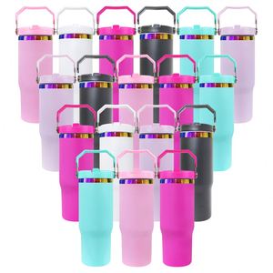 Botella de Agua de Acero Inoxidable con Aislamiento al Vacío de 30 oz, con Acabado Arcoíris, Pajita Abatible y Asa Superior para Grabado Láser - Product Image 1