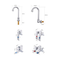 Robinet de cuisine professionnel en laiton à commande au pied et au genou, double température, mains libres, pour évier de laboratoire et d'hôpital