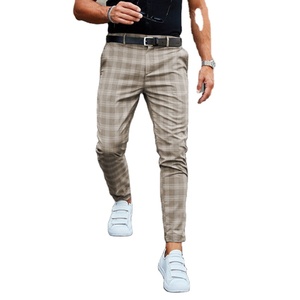 Pantalon slim à carreaux pour homme, taille mi-haute, coupe droite, tissé, décontracté et élégant, idéal pour le bureau et les occasions décontractées - Product Image 1