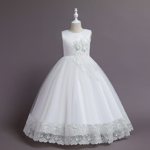 Estate <span class=keywords><strong>Tulle</strong></span> fiore ragazze vestito per la festa di nozze bambino principessa spettacolo abito lungo per bambini abiti per ragazze formale abiti da sera - Product Image 3