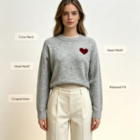 Pull en maille fine gris décontracté surdimensionné de haute qualité Juniper Undefined Custom, à manches longues, OEM & ODM, pour l'automne