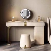 Coiffeuse de luxe légère de style italien en marbre avec panneau en contreplaqué et armoire de rangement intégrée, poste de maquillage pour chambre moderne