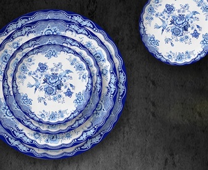 Assiettes de Présentation Personnalisées pour la Décoration Intérieure – Services de Table Minimalistes en Céramique de Luxe, Motif Floral Vintage Bleu - Product Image 6
