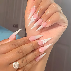 <span class=keywords><strong>Faux</strong></span> ongles longs en amande, effet papillon, couvrance totale, en ABS, style stiletto, pour salon, design élégant et tendance - Product Image 1