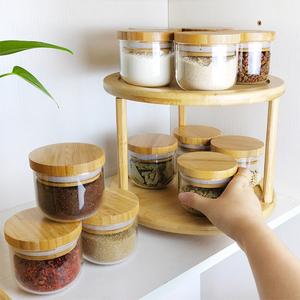 Pigro organizzatore di armadi in <span class=keywords><strong>legno</strong></span> di bambù a due livelli da cucina giradischi <span class=keywords><strong>portaspezie</strong></span> da banco in bambù - Product Image 1