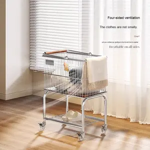 Vintage Metalen Beweegbare Wasmand Multifunctionele Mand Badkamer <span class=keywords><strong>Trolley</strong></span> Opbergrek Vuile Kleding Verzamelsysteem - Product Image 4
