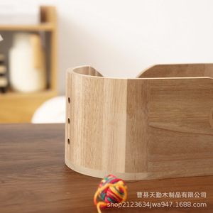<b>Wooden</b> Yarn Bowl Oval Storage Box With Lid For Knitting <b>Wool</b> And Mobile Phone Holding - Product Image 3