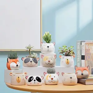 Small Owl Fox Animal Set ,Cute Mini Succulent Planter, Ceramic Flower pot Plant Pots