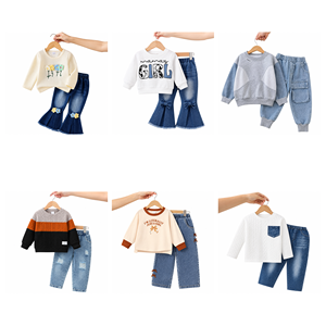Conjuntos de Ropa para Niños y Niñas al por Mayor, Sudaderas y Pantalones de Mezclilla Surtidos en Estilos Variados - Product Image 1