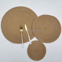 Usine en gros et personnalisé coton et lin corde tissage sous-verres napperon rond paquet tapis de Table cadeaux, napperons ronds tissés en paille