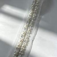 Bordure en dentelle ondulée en maille filet avec strass et perles faits à la main, embellissement 3D pour robe de mariée, couture et décoration de vêtements