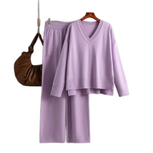 Hot New Women's Solid Color Loungewear Sets Élégant et doux Anti-rides pour l'automne et l'hiver Livraison rapide - Product Image 1