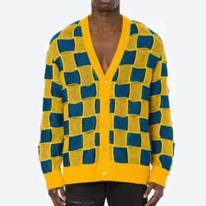 Custom Knitwear الشركات المصنعة مخصص تنفس رقيقة ، نمط متقلب سترة الرجال البلوزات