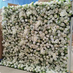 SZ04277 अनुकूलन डिजाइन सजावट फूल दीवार पृष्ठभूमि पैनल रेशम सामग्री गुलाब फूल रोल अप फूल दीवार शादी की पार्टी के लिए