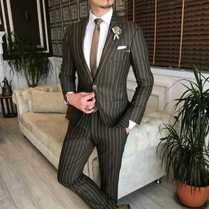 Trajes de Negocios Italianos para <span class=keywords><strong>Hombre</strong></span>, Hechos a Medida, Transpirables e Impermeables, con Solapa de un Botón, Rayados, Estilo Europeo Americano, de Dos Piezas - Product Image 2