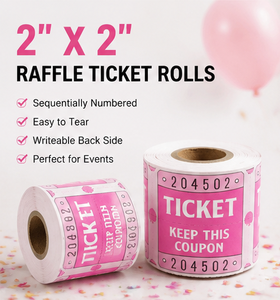 Boletos de Rifa Rosados de 2x2 Pulgadas, Numerados Secuencialmente con Reverso Escribible para Eventos Promocionales - Product Image 2