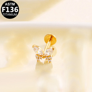Boucles d'oreilles clous papillon en titane F136 à filetage interne, bijoux de piercing tendance pour femme, accessoire de fête - Product Image 4