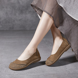 Zapatos planos de cuero genuino para mujer, mocasines informales con punta redonda, suela de goma antideslizante, zapatos planos para todas las estaciones - Product Image 4