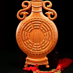 Colgante de madera de durazno con botella de la paz y espejo Bagua, decoración Feng Shui para dormitorio y protección del hogar - Product Image 4