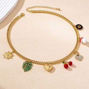 Collana con Ciondolo a Forma di Cuore, Croce, Fragola e Ciliegia alla Moda per Donne, Gioielli Estivi, Collana in Stile Coreano - Product Image 3
