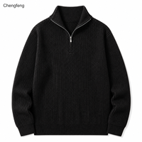 Herren Viertelreißverschluss-Pullover Einfarbig Schwarz Langarm Gerippter Strickpullover aus Baumwolle für Männer Individuelles Logo OEM ODM Hersteller