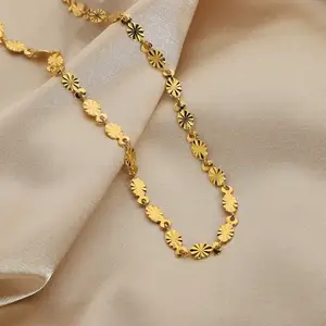 Classic Oval Petal Necklace Jewelry Gold Plated Stainless Steel Chain Choker Necklace Women