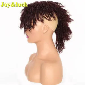 Großhandels preis Damen Haar verlängerung African Short Natural Unsichtbare Oberseite des Kopfes Afro Kinky Curly 99J Fluffy Synthetic Hair