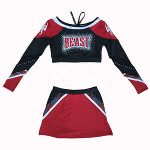 Ensemble d'uniformes de pom-pom girl pour femmes adultes, deux pièces de haute qualité, jupe pom-pom girl à paillettes, spandex/polyester avec strass - Product Image 5