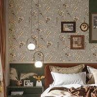 Wallpaper Abu-abu Premium Eropa untuk Ruang Tamu Gaya Amerika, Pelapis Dinding Motif Bunga Retro, Latar Belakang TV Tanpa Sambungan, Bahan Non-Woven