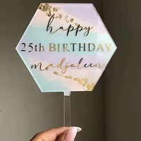 Support de présentation en acrylique transparent imprimé en couleur pour chiffres de gâteau d'anniversaire et mots anglais – Joyeux Anniversaire – Montage facile