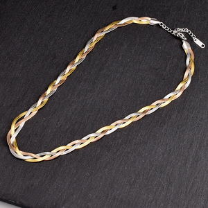 สร้อยคอสแตนเลสสตีลถักสาน สีทอง เงิน โรสโกลด์ - แบบแบนลายงูและแบบใบมีด - Product Image 3