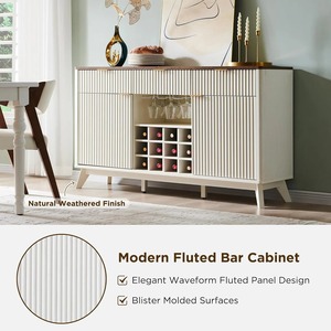 Mueble Bar Moderno Personalizado de Fábrica <span class=keywords><strong>con</strong></span> Diseño Acanalado para <span class=keywords><strong>Vino</strong></span> y Café, <span class=keywords><strong>con</strong></span> Cajones y Estantes Ajustables, Almacenamiento para Bar en Casa - Product Image 3