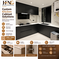Lemari Dapur Hitam Modern Bentuk L Custom dengan Finishing Matte dan Backsplash Marmer untuk Proyek Interior Apartemen