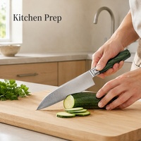 Pisau Santoku Baja Tahan Karat Damascus Jepang Gagang Kayu Zaitun Full Tang Untuk Tangan Kanan Sarung Kulit Penggunaan Dapur Pengrajin